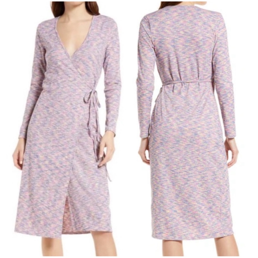 Lisa Says Gah Lavender Multi-Color Long Sleeve Wrap Dress